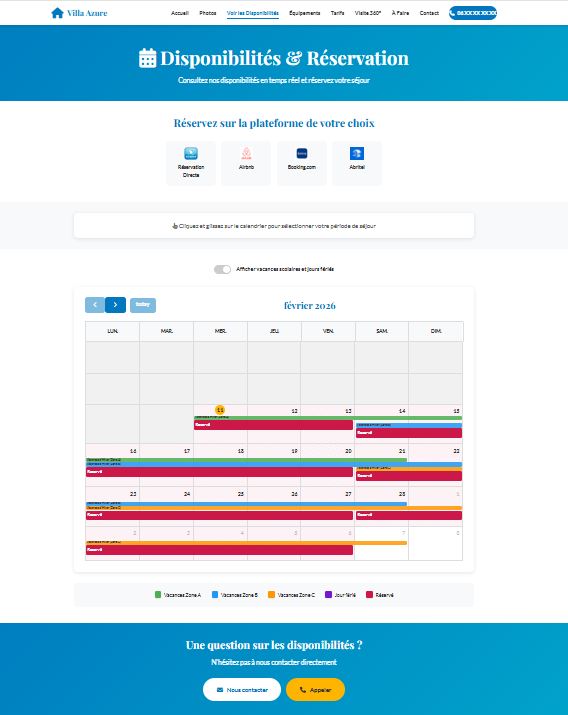 Calendrier des disponibilités